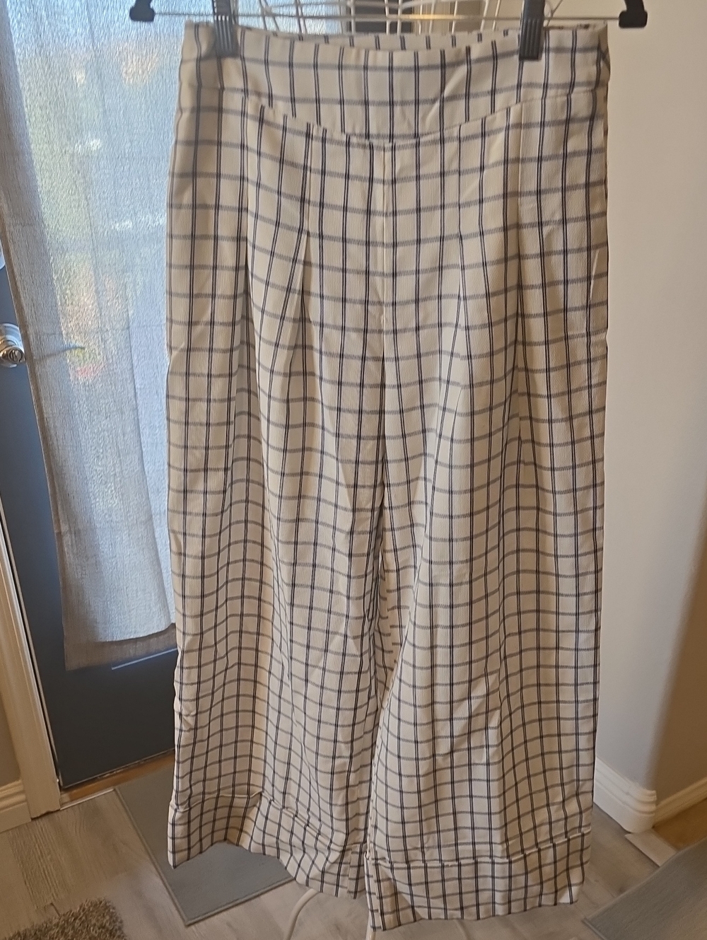 Cotton blend wide-leg pants, Heyson, windowpane check pattern-SIZE M